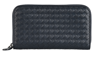 Bottega Veneta Zipped Intrecciato Wallet, &pound;250, Accessories, Navy, Leather, Front view